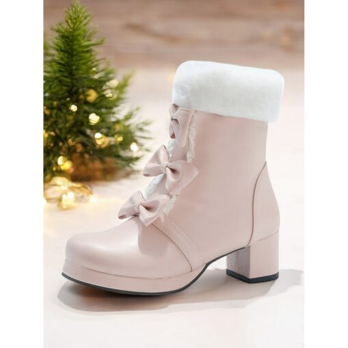 Women's Brown Ankle Boots with Fur Trim and Bow Details - Cozy and Stylish Footwear for Winter and Holiday Events 2025