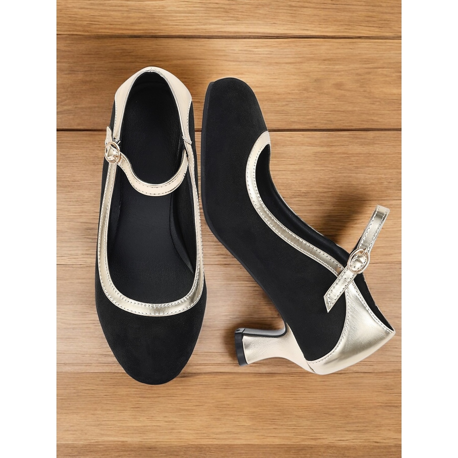Women's Vintage Suede Mary Jane Heels – Elegant Mid Heel Pumps with Metallic Accents & Strap for Formal Events & Parties 2025 - Image 2