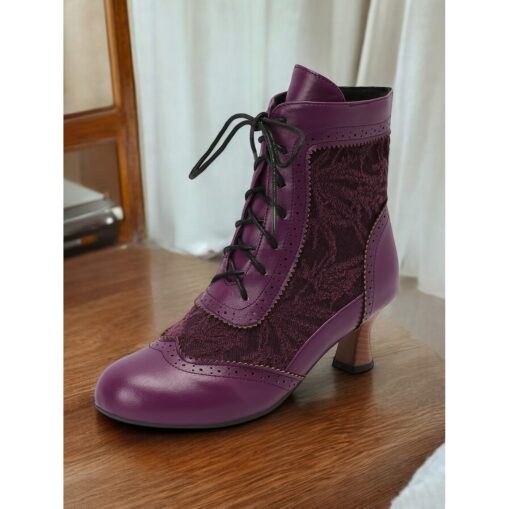 Victorian Style Women's Ankle Boots with Lace Design and Faux Leather Accents – Vintage Lace-Up Footwear for Casual and Costume Occasions 2025 - Image 2