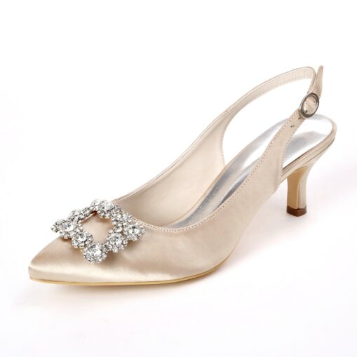 Women's Navy Blue Satin Slingback Kitten Heel with Rhinestone Buckle - Elegant Bridal or Evening Shoes for Weddings and Special Occasions 2025 - Image 4