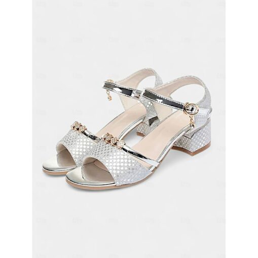 Gold Rhinestone-Embellished Block Heel Sandals for Women – Perfect for Parties and Wedding 2025 - Image 2