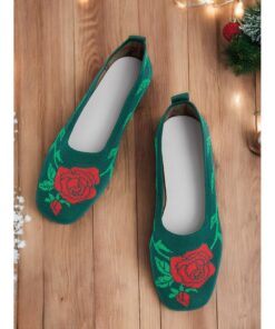 Women's Knit Ballet Flats with Red Rose Design | Comfortable and Stylish Holiday Shoes for Casual Wear 2025