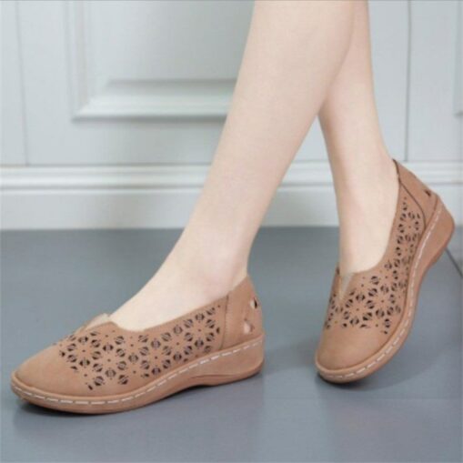 Women's Slip-Ons Loafers Plus Size Comfort Shoes Outdoor Daily Solid Color Summer Cut Out Flat Heel Round Toe Classic Casual Minimalism Faux Leather L - Image 3