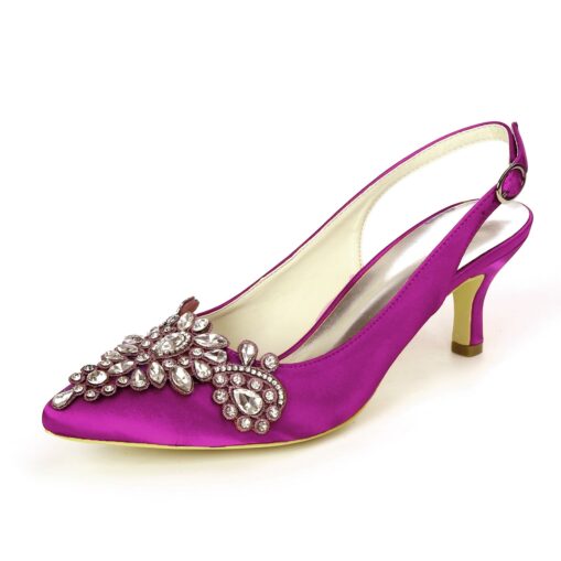 Women's Champagne Satin Slingback Heels with Rhinestone Embellishments - Elegant Bridal Shoes for Weddings and Formal Events 2025 - Image 9
