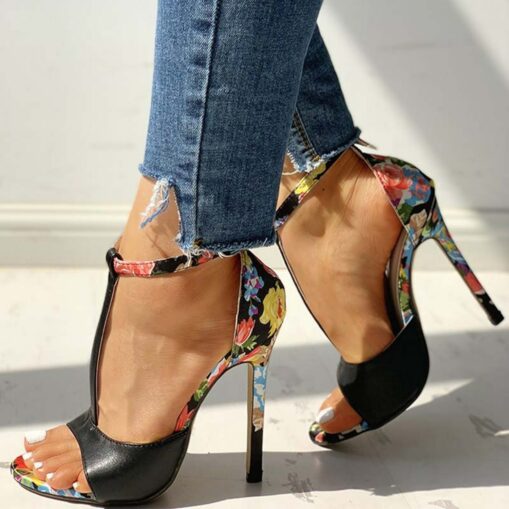 Women's Heels Sandals Heel Sandals Ankle Strap Heels Cross Strap Heels Party Daily Floral Summer Stiletto Heel Open Toe Fashion Sexy Minimalism Satin - Image 2