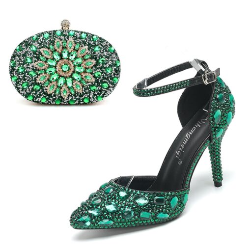 Women's Pink Rhinestone High Heel Bridal Shoes with Matching Clutch Bag – Glamorous Wedding and Party Shoes Set 2025 - Image 3