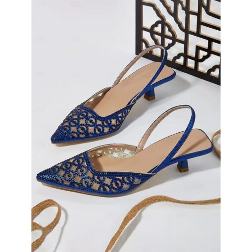Pink Glitter Mesh Slingback Heels with Cut-Out Design and Low Kitten Heels for Formal Events and wedding 2025 - Image 5