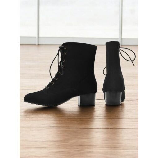 Women's Tan Suede Lace-Up Mid-Calf Boots with Side Zipper – Vintage Casual Shoes for Everyday Wear 2025 - Image 2