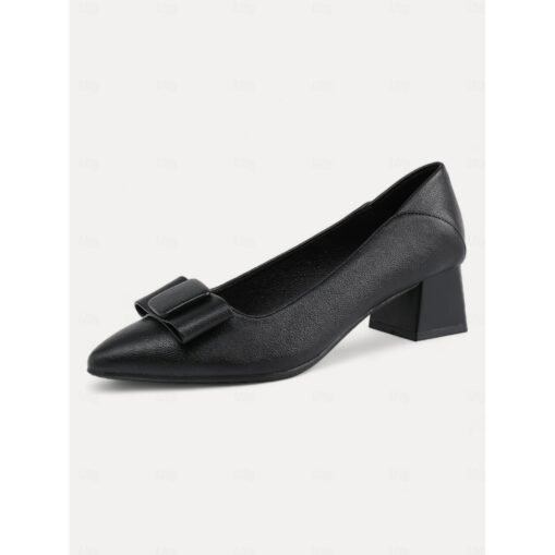 Women's Nude Block Heel Pumps with Bow – Elegant Pointed Toe Slip-On Shoes for Office and Formal Events 2025 - Image 3