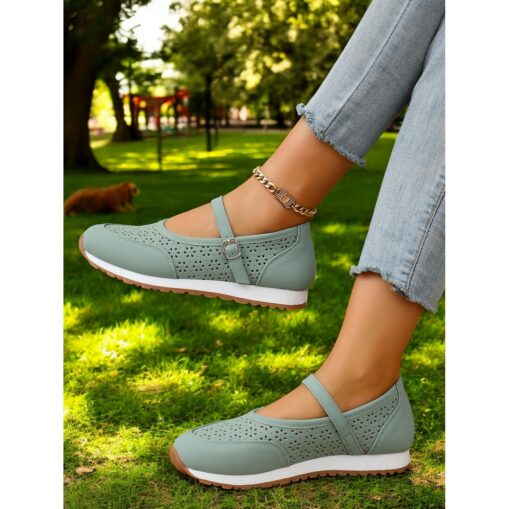 Perforated Sneakers for Women – Stylish Walking Shoes with Strap Design and Comfort Fit, Ideal for Outdoor Activities and Everyday Wear 2025