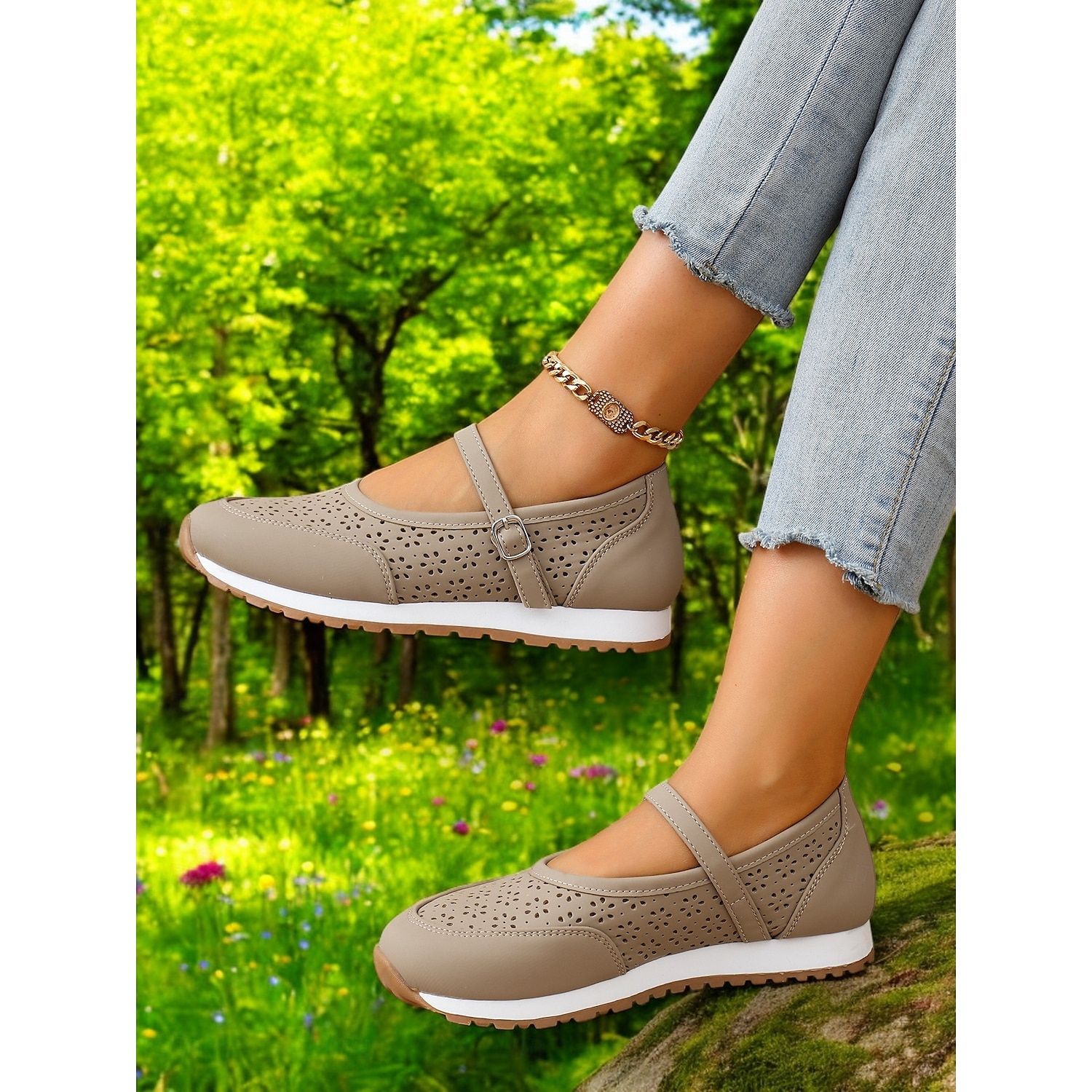 Perforated Sneakers for Women – Stylish Walking Shoes with Strap Design and Comfort Fit, Ideal for Outdoor Activities and Everyday Wear 2025 - Image 3