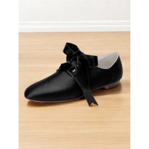 Women's Satin Lace-Up Oxford Shoes with Ribbon Bow, Vintage Victorian Style Flat Shoes for Weddings and Formal Events 2025 - Image 9