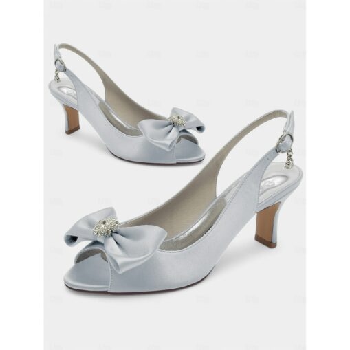 Stylish Satin Open-Toe Slingback Kitten Heel for Women with Bow Detail – Rhinestone Embellishment, Ideal for Wedding & Evening Events 2025 - Image 2