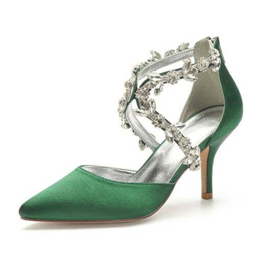 Women's Wedding Shoes Pumps Bling Bling Dress Shoes Sparkling Shoes Bridal Shoes Crystal High Heel Pointed Toe Elegant Luxurious Satin Zipper Silver B - Image 11