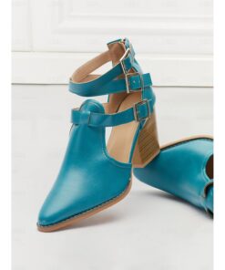 Women's Turquoise Ankle Strap Heels with Pointed Toe – Chic Buckle Closure Heels for Spring and Summer Events 2025