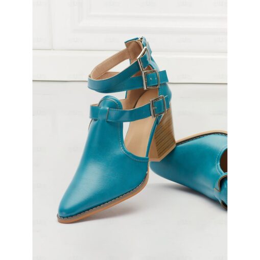 Women's Turquoise Ankle Strap Heels with Pointed Toe – Chic Buckle Closure Heels for Spring and Summer Events 2025
