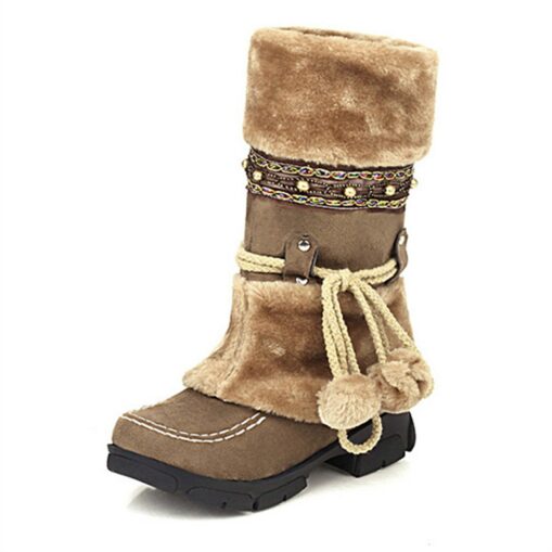 Women's Winter Faux Fur Boots - Warm Snow Boots with Pom Pom and Embellished Design for Casual and Outdoor Wear 2025