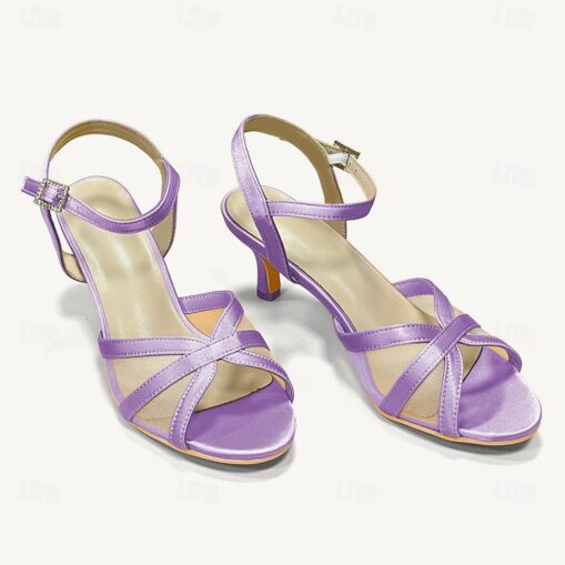 Women's Wedding Shoes Sandals Dress Shoes Wedding Party Wedding Sandals Kitten Heel Elegant Vintage Satin Ankle Strap Black White Light Green 2025 - Image 3
