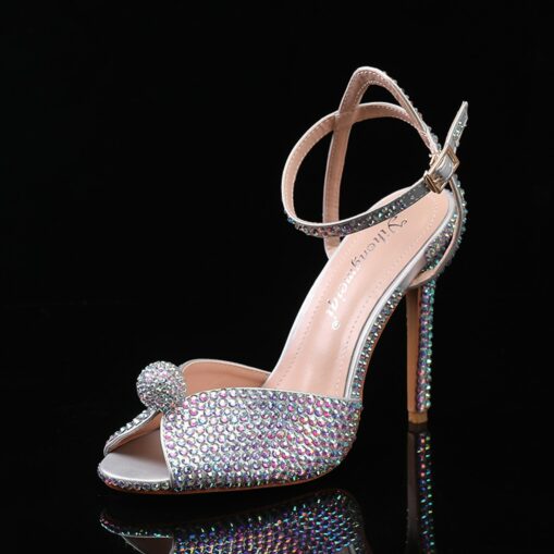 Women's Rhinestone Embellished Stiletto Heel Sandals with Ankle Strap - Sparkling Party Wedding Shoes 2025 - Image 2