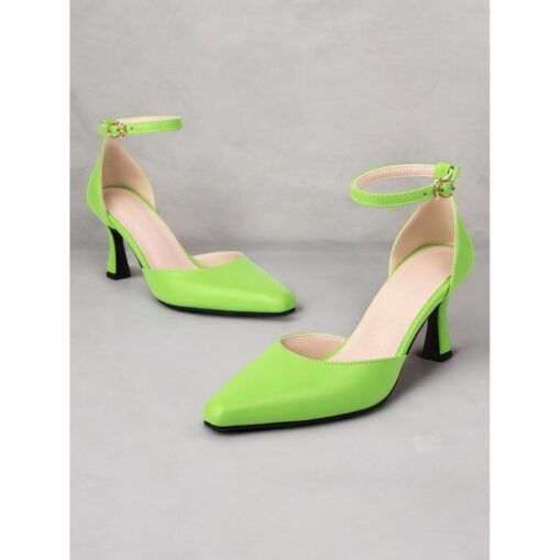 Women's Black Faux Leather Kitten Heel Pumps with Ankle Strap Perfect for Office Wear 2025 - Image 3