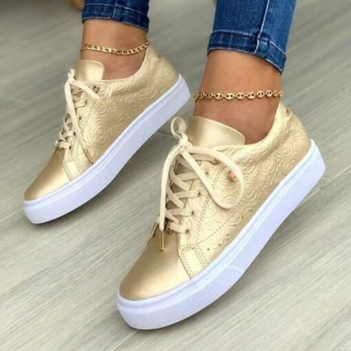 Women's White Casual Lace-Up Sneakers with Cushioned Sole - Trendy Everyday Walking Shoes 2025 - Image 4