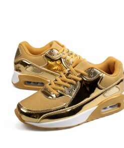 Women's Gold Metallic Running Shoes with Air Cushion Sole for Sports and Fashion 2025