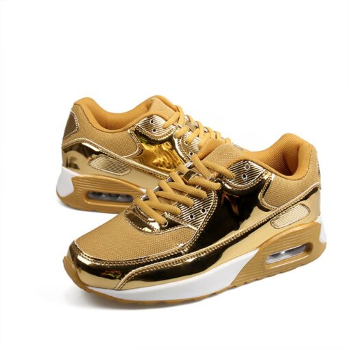 Women's Gold Metallic Running Shoes with Air Cushion Sole for Sports and Fashion 2025