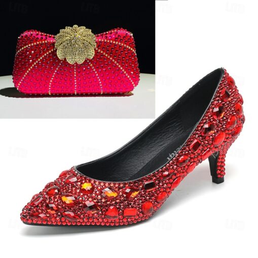 Women's Wedding Shoes Dress Shoes Wedding Party Star Bridal Shoes Bridesmaid Shoes Shoes And Bags Matching Sets Rhinestone Crystal Sequin Low Heel Sti - Image 4