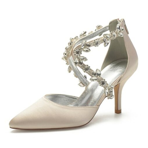 Women's Wedding Shoes Pumps Bling Bling Dress Shoes Sparkling Shoes Bridal Shoes Crystal High Heel Pointed Toe Elegant Luxurious Satin Zipper Silver B - Image 7