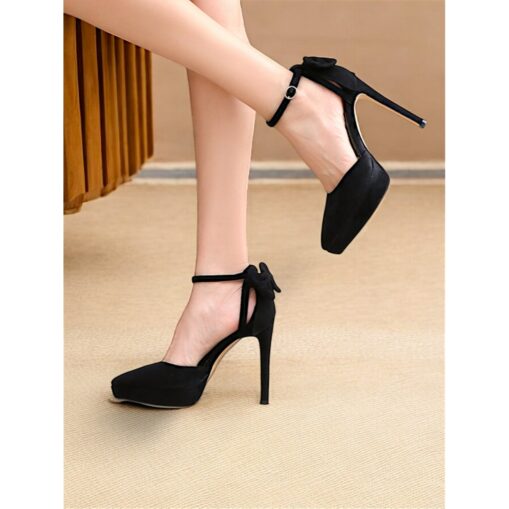 Elegant Women's Platform Stiletto Heels with Ankle Strap and Bow Accent - Perfect for Formal Events 2025 - Image 3