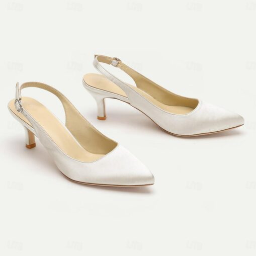 Women's Heels Wedding Shoes Party Office Bridal Shoes Kitten Heel Low Heel Pointed Toe Elegant Satin Loafer Black White Ivory 2025 - Image 3