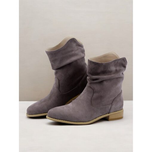 Women's Beige Suede Slouchy Ankle Boots – Casual and Comfortable Low Heel Western Style Booties 2025 - Image 2