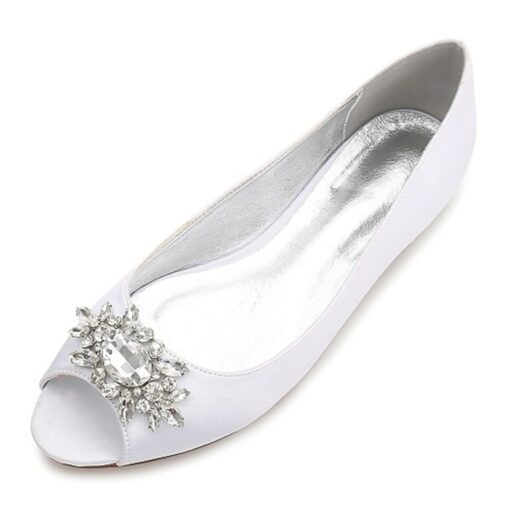 Women's Navy Blue Peep-Toe Flats with Rhinestone Embellishments – Elegant Satin Shoes for Weddings, Parties, and Formal Events 2025 - Image 4