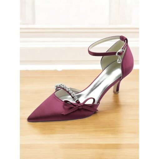 Pointed-Toe Kitten Heel Wedding Shoes for Women – Elegant Ankle Strap Bridal Heels with Rhinestone and Bow Detail 2025 - Image 4
