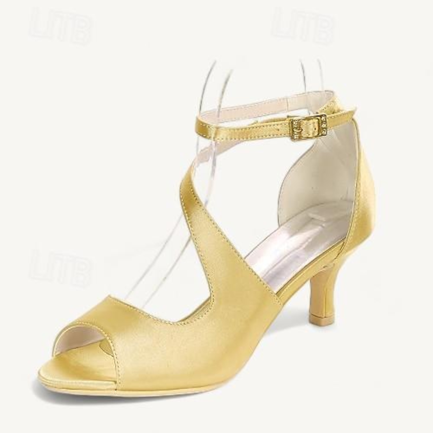 Women's Wedding Shoes Bridal Shoes Buckle Kitten Heel Open Toe Minimalism Satin Ankle Strap Black White Ivory 2025 - Image 4