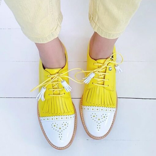 Women's Black Oxford Shoes with Gold Cap Toe, Tassel Detail, Fringe Design, and Leather Sole 2025 - Image 3