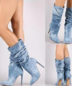 Women's Slouchy Suede Stiletto Boots, High Heel Pointed Toe Mid-Calf Boots in Multiple Colors for Stylish Fall and Winter Outfits 2025