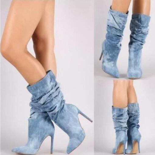 Women's Slouchy Suede Stiletto Boots, High Heel Pointed Toe Mid-Calf Boots in Multiple Colors for Stylish Fall and Winter Outfits 2025
