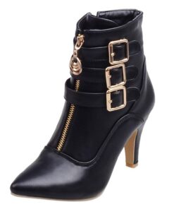 Women's Fashion High Heel Ankle Boots with Buckles and Zipper – Stylish Faux Leather Stiletto Boots for Fall and Winter 2025