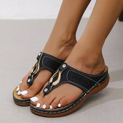 Beige Women's Boho Style Sandals with Gold Embellishments and Comfortable Sole for Casual and Summer Wear 2025 - Image 2