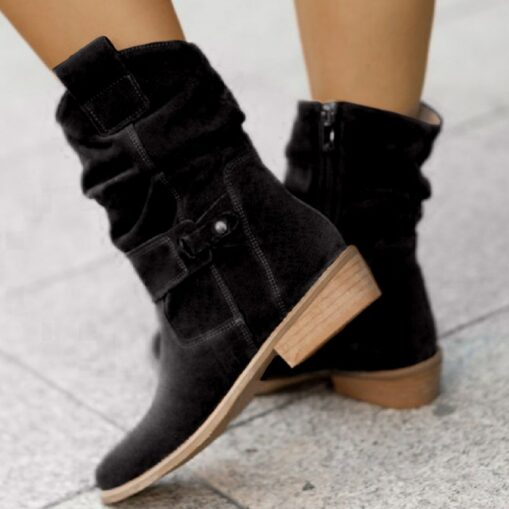 Women's Casual Beige Faux Suede Slouchy Ankle Boots with Buckle Detail - Perfect for Everyday Wear, Autumn Outings, and Casual Gatherings 2025 - Image 3