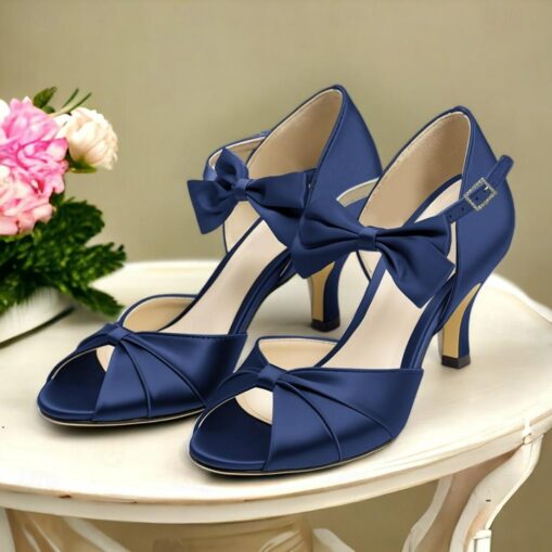 Women's Heels Wedding Shoes Dress Shoes Wedding Party Wedding Sandals Bowknot Kitten Heel Stiletto Round Toe Peep Toe Elegant Satin Black White Dark P - Image 4