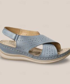 Women's Blue Perforated Slip-On Wedge Sandals - Comfortable and Stylish for Everyday Wear 2025