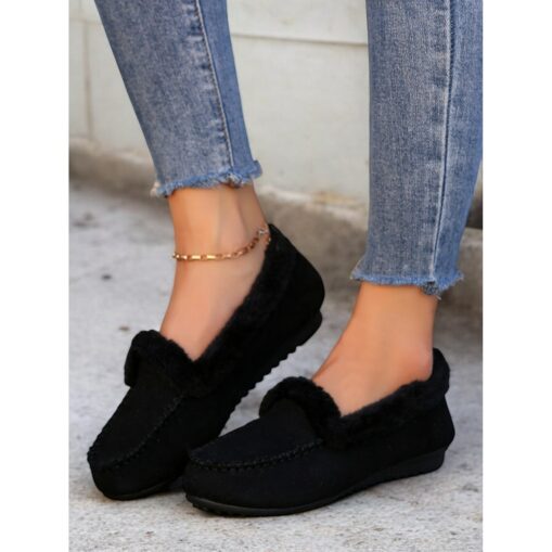 Women's Faux Suede Moccasin Slippers – Faux Fur Lined, Warm Indoor and Outdoor House Shoes with Stitch Detailing 2025 - Image 4
