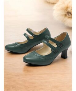 Women's Vintage Brown Mary Jane Heels with Brogue Detailing, Comfortable Mid Heel Shoes for Retro-Inspired Outfits 2025