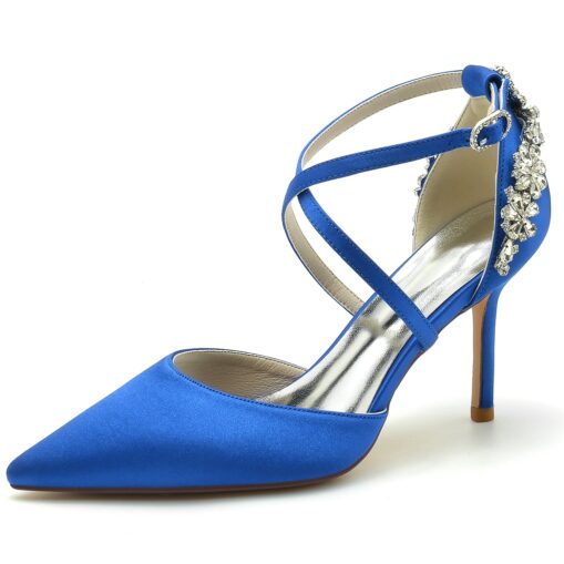 Women's Wedding Shoes Pumps Bridal Shoes Rhinestone Stiletto Pointed Toe Luxurious Satin Cross Strap Wine Black White 2025 - Image 2