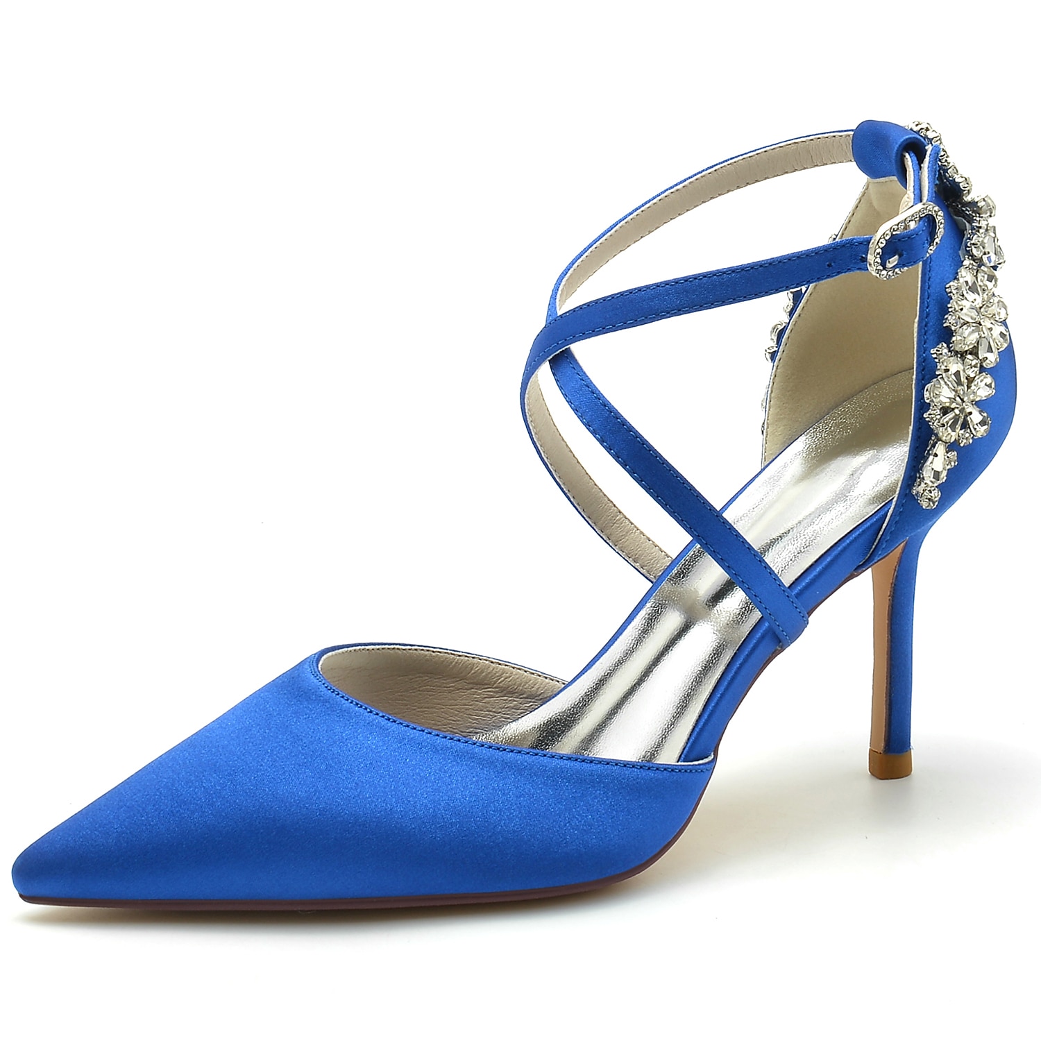 Women's Wedding Shoes Pumps Bridal Shoes Rhinestone Stiletto Pointed Toe Luxurious Satin Cross Strap Wine Black White 2025 - Image 2