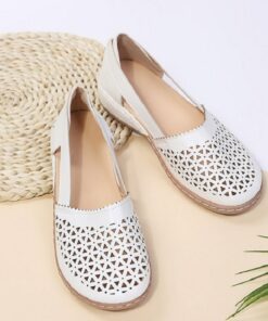 Women's White Cut-Out Slip-On Flats - Comfortable Casual Shoes for Daily Wear 2025