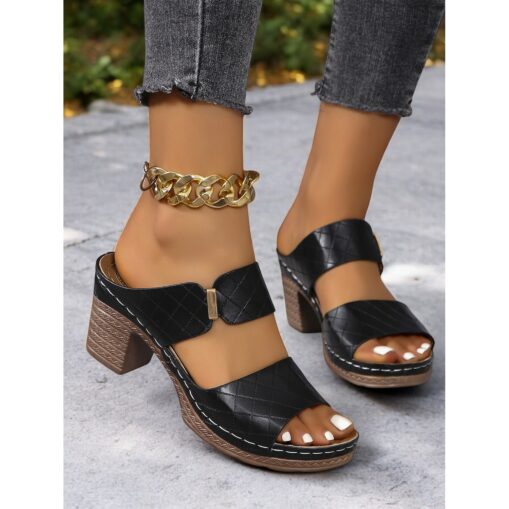 Women's Green Block Heel Double Straps Sandals - Comfortable Shoes for Casual Outings and Summer Wear 2025 - Image 4