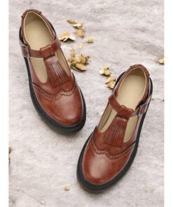 Women's Brown T-Strap Mary Jane Shoes with Brogue Detailing and Chunky Sole - Vintage Style Flats for Casual and Everyday Wear 2025